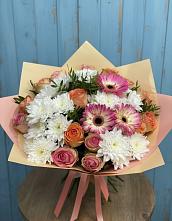 Букет цветов из:  Розы, Герберы и Хризантемы в Тимшино
