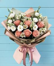 Букет цветов из:  Розы, Альстромерии и Лизиантусы в Тимшино