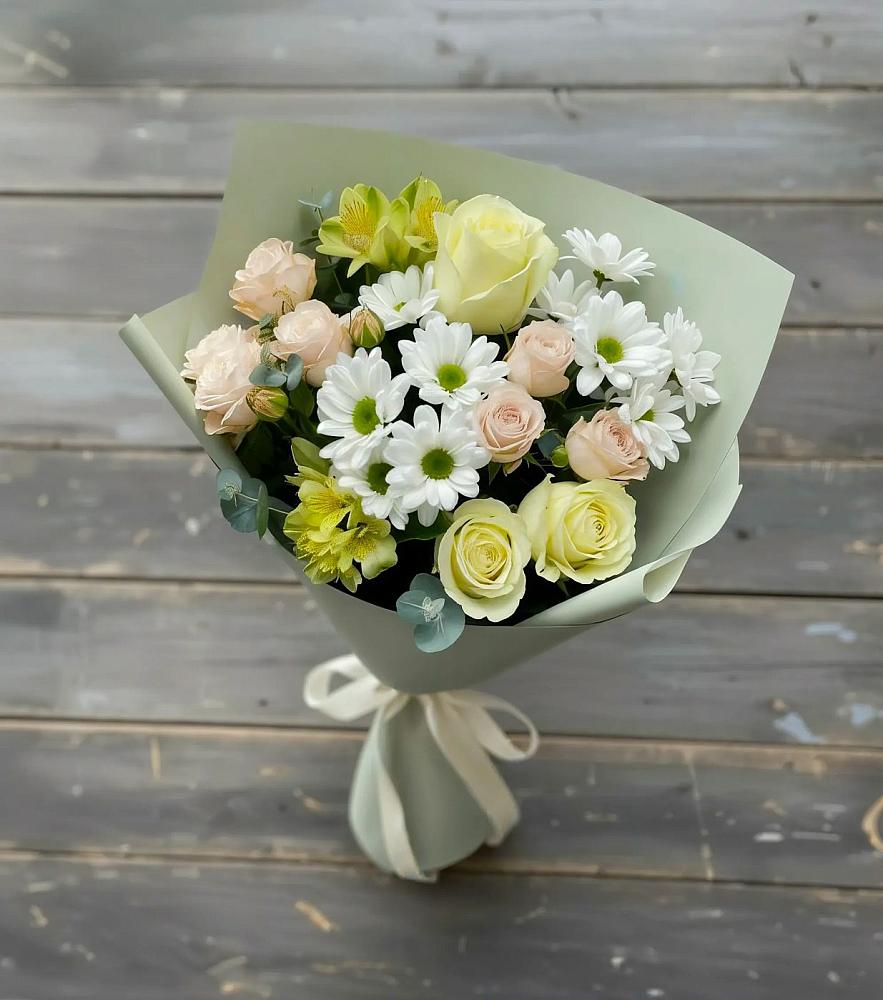 Букет цветов из: Альстромерии, Розы и Хризантемы в Тимшино