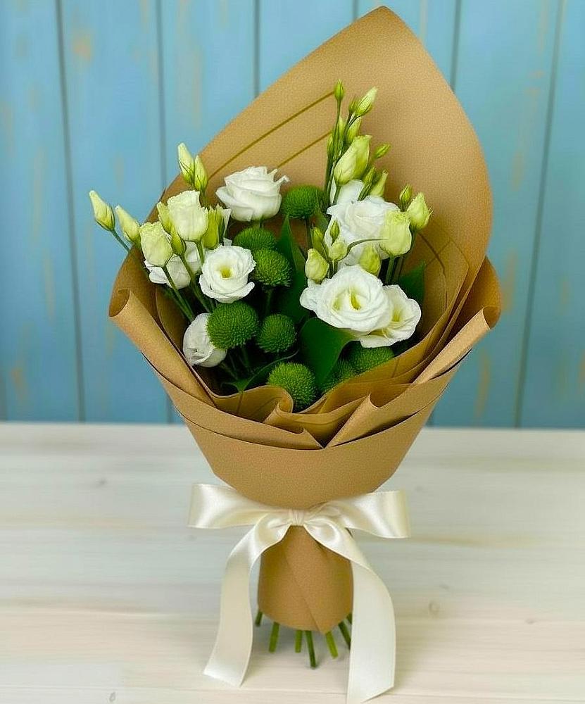 Букет цветов из: Хризантемы и Лизиантусы в Тимшино