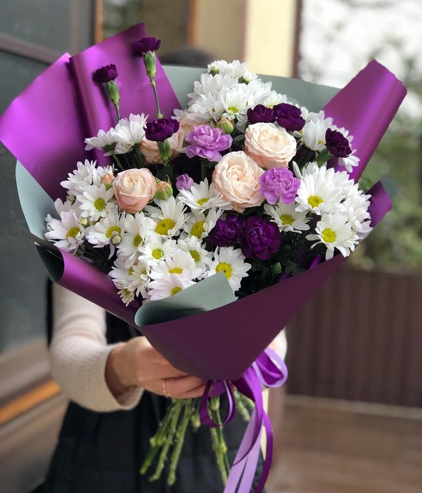 Букет цветов из: Хризантемы, Гвоздики и Розы в Тимшино