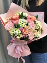 Букет нежные объятья в Тимшино Букет цветов из: Гвоздики, Розы и Хризантемы в Тимшино