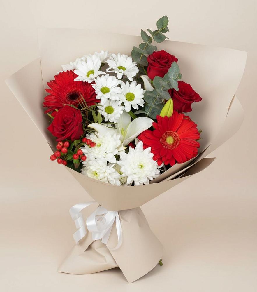 Букет цветов из: Розы, Хризантемы, Герберы и Лилии в Тимшино