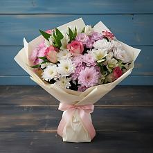 Букет цветов из:  Хризантемы, Альстромерии и Розы в Тимшино