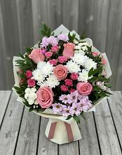 Букет цветов из:  Альстромерии, Гвоздики, Розы и Хризантемы в Тимшино