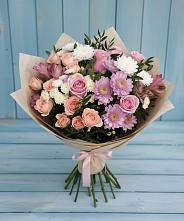 Букет цветов из:  Хризантемы, Розы и Альстромерии в Тимшино