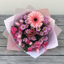 Букет цветов из:  Розы, Герберы и Хризантемы в Тимшино