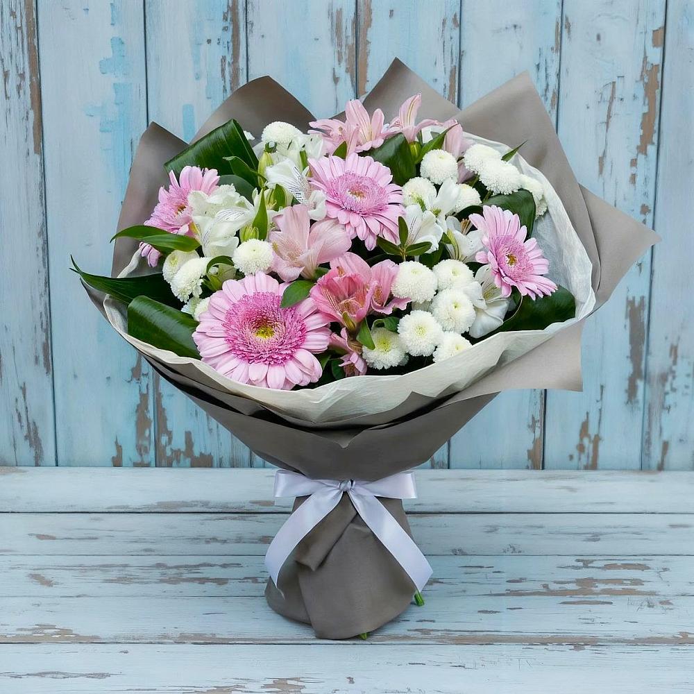 Букет цветов из: Герберы, Альстромерии и Хризантемы в Тимшино