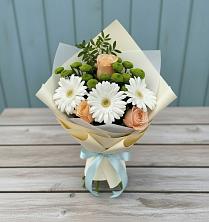 Букет цветов из:  Герберы, Розы и Хризантемы в Тимшино