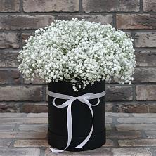Цветочная композиция из Гипсофила в шляпной коробке в Тимшино