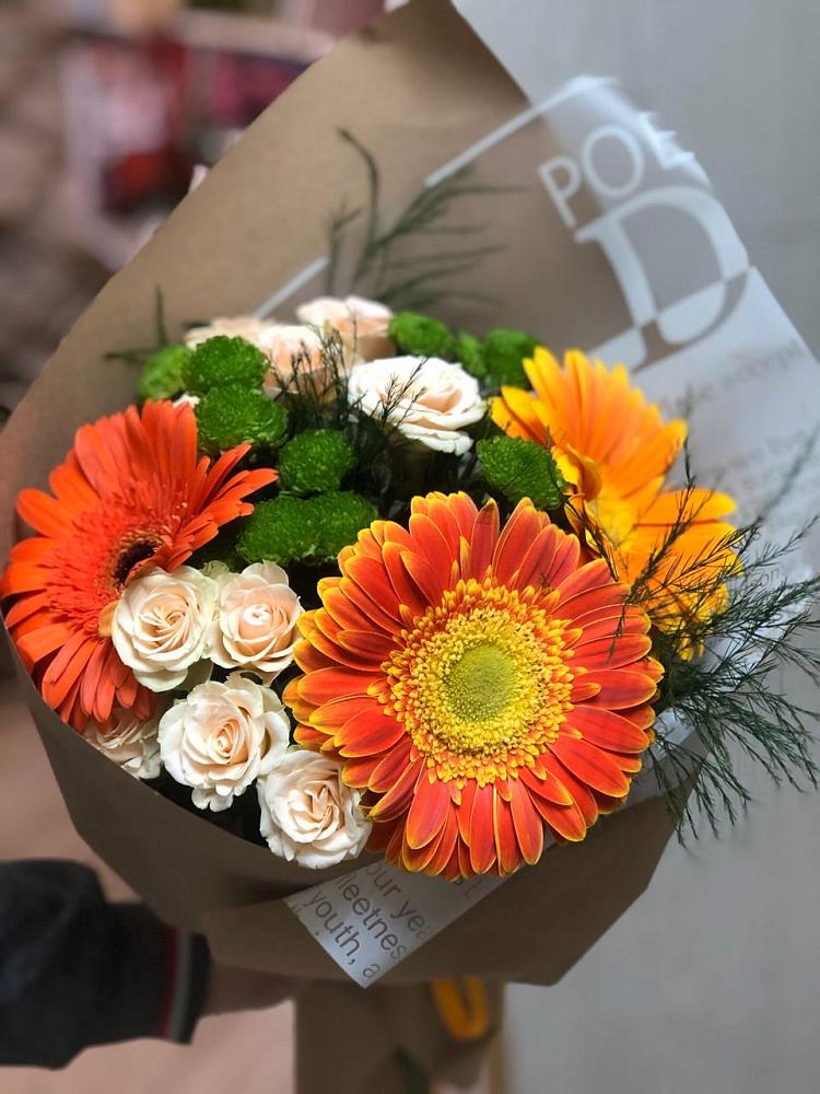 Букет цветов из: Герберы, Хризантемы и Розы в Тимшино