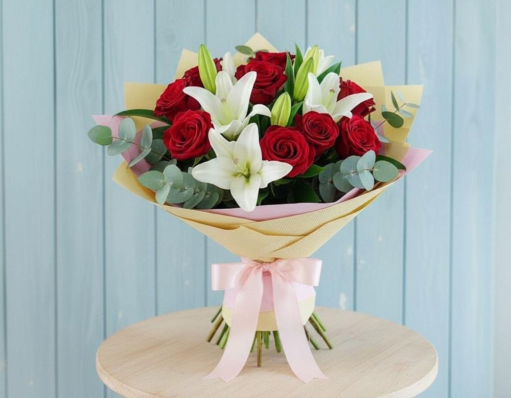 Букет цветов из: Лилии и Розы в Тимшино